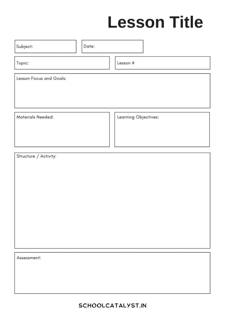Lesson Plan template School Catalyst